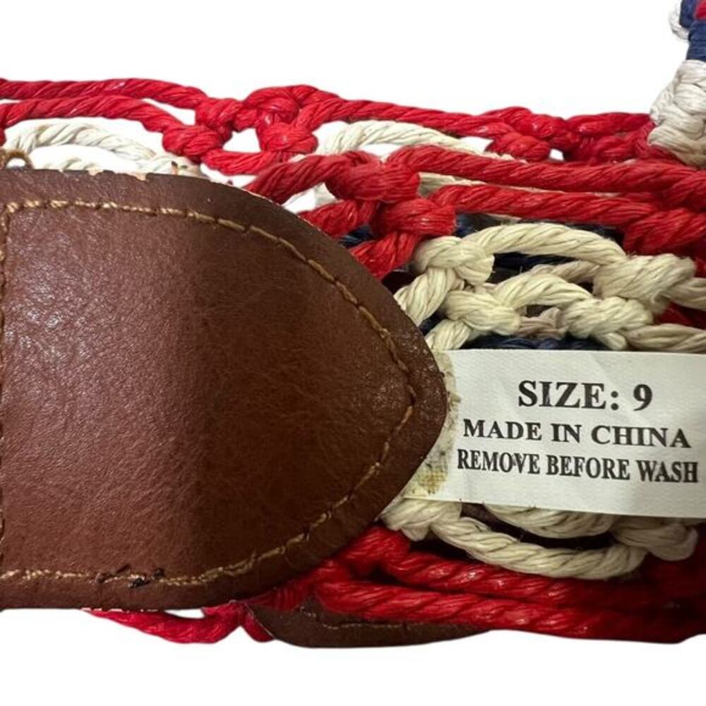 Red White Blue USA Woven Macrame Rope Belt Womens 9 Boho Coastal Western - Picture 5 of 7